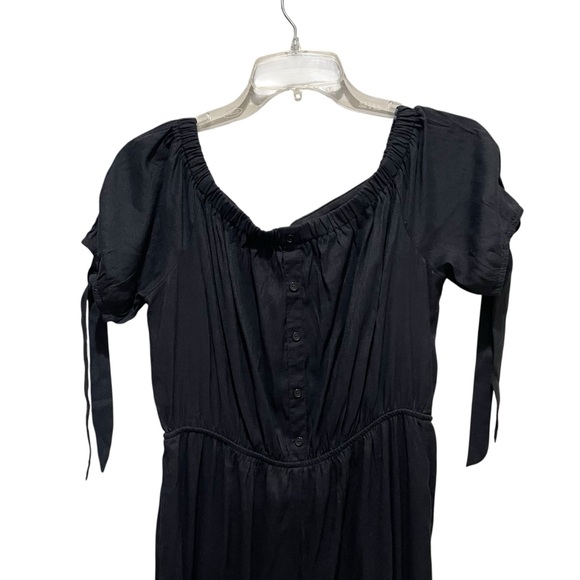 Doe & Rae Puff Sleeve Tie Wide Leg Flowy Jumpsuit Black Women’s Size Medium - Picture 6 of 8